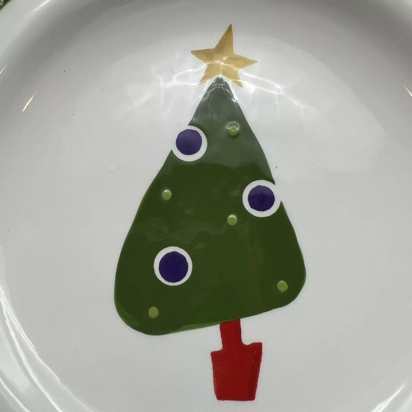Vintage Pier 1 Christmas Tree Salad Plates Set Of 2 Hand Painted Ironstone 1990s - Picture 5 of 6